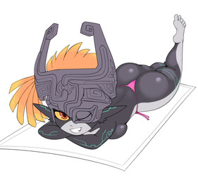 5_toes arm_markings armor bikini bikini_bottom bikini_bottom_only breast_squish breasts butt clothed clothed_female clothed_humanoid clothing crossed_arms ear_markings eyelashes feet female female_humanoid fused_shadow grey_body grey_skin hair headgear headwear helmet high-angle_view humanoid_feet humanoid_pointy_ears leg_markings looking_at_viewer lying markings medium_breasts multicolored_body multicolored_skin not_furry on_front one_eye_obstructed one_leg_up open_mouth open_smile orange_hair plantigrade pointy_ears pose pupils raised_leg red_eyes shortstack shortstack_female smile smiling_at_viewer soles solo squish swimwear teeth thick_thighs toes topless topless_female topless_humanoid two-piece_swimsuit wide_hips yellow_sclera 4chan_anon unknown_artist nintendo the_legend_of_zelda twilight_princess midna humanoid imp twili 2022 digital_drawing_(artwork) digital_media_(artwork) full-length_portrait hi_res pinup portrait