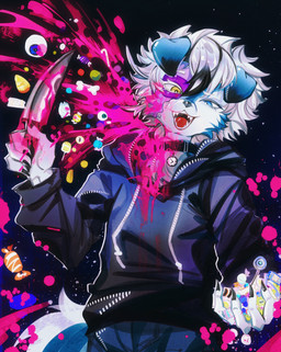 ambiguous_gender anthro blue_eyes candy candy_gore clothed clothing collar dessert food gore holidays hoodie knife liquid looking_at_viewer solo topwear yellow_eyes ttnntt yean_(kianyemao) absurd_res hi_res