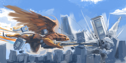 anthro beak biceps biped brown_body building building_destruction city city_background city_crushing city_destruction cityscape destruction detailed_background feathered_wings feathers flying house macro macro_anthro macro_male male muscular muscular_anthro muscular_male nude outside pecs rampage sky smile solo tail wings blackestmanamultis mythology carpo avian gryphon mythological_avian mythological_creature hi_res