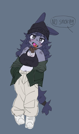 anthro beanie blue_ears blue_eyebrows blue_hair bone_print bottomwear bra candy clothed clothed_anthro clothed_female clothing collar dessert eyebrow_through_hair eyebrows female female_anthro food footwear front_view furgonomic_beanie furgonomic_hat furgonomic_headwear furgonomics green_clothing green_jacket green_topwear hair hat headgear headwear jacket lollipop lollipop_in_mouth long_hair midriff navel no_smoking pants shoes simple_background sleeveless_clothing solo sports_bra tail text topwear translucent translucent_hair underwear white_clothing white_footwear white_shoes puppy_in_space mini_(puppy_in_space) canid canine canis domestic_dog mammal 2025 digital_drawing_(artwork) digital_media_(artwork) english_description english_text full-length_portrait hi_res portrait