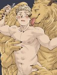 abs anthro big_dom_small_sub big_pecs blonde_hair blush caressing dominant dominant_anthro dominant_male duo eye_contact fur hair holding_partner horn larger_anthro larger_male looking_at_another male male/male molestation muscular muscular_anthro muscular_human muscular_male navel nipples nude pecs pubes size_difference smaller_human smaller_male submissive submissive_human submissive_male tongue tongue_out wings yellow_body yellow_fur shirako delicious_in_dungeon laios_touden winged_lion_(delicious_in_dungeon) felid human lion mammal pantherine 3:4 hi_res signature