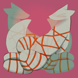 >_< ambiguous_anthro ambiguous_gender anthro bdsm bodily_fluids bondage bound eyes_closed monotone_body monotone_skin monotone_tail orange_rope pink_background red_rope restraints rope rope_bondage rope_harness simple_background solo submissive submissive_ambiguous submissive_anthro sweat tail tan_tail translucent translucent_body white_body white_skin buteoposting unknown_species 1:1 2026 full-length_portrait hi_res portrait