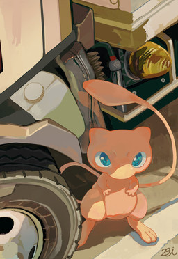 ambiguous_gender blue_eyes engine eyebrows feral glistening glistening_eyes long_tail looking_at_viewer looking_up looking_up_at_viewer paws pear-shaped_figure pink_body semi-anthro small_arms solo tail truck vehicle wheel wide_hips bbibebe nintendo pokemon generation_1_pokemon legendary_pokemon mew_(pokemon) pokemon_(species) 2025 digital_media_(artwork) digital_painting_(artwork) hi_res painting_(artwork) signature