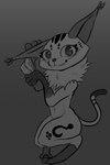 anthro brush brushing crouching female gradient_background grey_background looking_at_viewer simple_background solo touching_ear catsockjus capcom monster_hunter felid felyne grimalkyne lynian mammal absurd_res greyscale hi_res monochrome