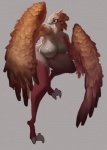3_toes anthro avian big_breasts bird breast_squish breasts curvy_figure derekireba digital_media_(artwork) european_mythology eyelashes feathered_wings feathers feet female full-length_portrait greek_mythology harpy huge_breasts mythological_avian mythological_creature mythology nipples non-mammal_breasts non-mammal_nipples nude one_leg_up orange_body orange_feathers portrait pose raised_leg red_eyes simple_background slightly_chubby solo squish talons thick_thighs toes voluptuous winged_arms wings