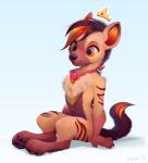 ambiguous_gender anthro biped black_nose digitigrade fur simple_background sitting solo tan_body tan_fur imalou hyena mammal striped_hyena 2017 hi_res