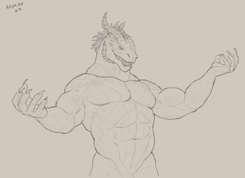 abs anthro claws fangs finger_claws front_view genitals hair horn male male_anthro muscular muscular_anthro muscular_male narrowed_eyes nude open_mouth pecs penis penis_base short_hair simple_background solo teeth aduran scalie 2023 dated half-length_portrait hi_res monochrome portrait signature