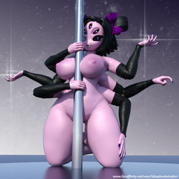 5_eyes 6_arms big_breasts black_hair blue_fingernails blue_nails bow_ribbon breasts colored_nails convenient_censorship dancing fangs female fingernails hair multi_arm multi_eye multi_limb nails nipples pole pole_dancing purple_body solo teeth text idsaybucketsofart undertale undertale_(series) muffet animal_humanoid arachnid arachnid_humanoid arthropod arthropod_humanoid humanoid spider spider_humanoid 1:1 2017 3d_(artwork) digital_media_(artwork) hi_res url