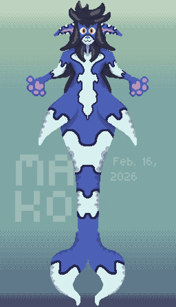 ambiguous_gender anthro big_ears cetacean_tail fin hair long_hair smile smiling_at_viewer solo split_form makohyperion mako_the_merfurry aquatic fish merfolk digital_media_(artwork) pixel_(artwork)