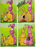 battery duo female from_behind_position fur grass male male/female orgasm pink_body plant sex tongue tongue_out yellow_body unknown_artist duracell duracell_bunny lagomorph leporid mammal rabbit comic