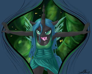 4th_wall animal_ears anthro arthropod black_fur black_skin blue_hair breasts changeling clothing equine fangs female fingers friendship_is_magic fur green_background green_eyes hair hands horn horse human humanized insect insect_wings looking_at_viewer mammal my_little_pony open_mouth plain_background pony queen_chrysalis_(mlp) teeth tongue tongue_out wings xanthor yellow_eyes
Rating: Questionable
Score: 6
User: OptimalPrime
Date: April 22, 2014