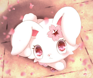 cherry cherry_blossom female feral flower food fruit fur looking_at_viewer pink_nose plant prunus_(flower) red_eyes shadow solo white_body white_fur zeru_(ma) jewelpet sanrio sega sega_fave ruby_(jewelpet) hare japanese_hare lagomorph leporid mammal 2018 signature