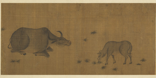 2_horns ambiguous_feral ambiguous_gender cloven_hooves duo eating eating_food eating_grass feral grass hooves horn lying plant quadruped side_view simple_background standing tail tail_tuft text tuft unguligrade dai_song bovid bovine mammal true_buffalo water_buffalo 8th_century absurd_res ancient_art chinese_text hi_res monochrome painting_(artwork) traditional_media_(artwork) traditional_painting_(artwork) translation_request
