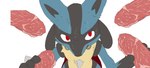 anthro blue_body bodily_fluids cape cape_only clothing food gesture hand_gesture handjob handjob_gesture holding_food holding_object male male/male meat mostly_nude penile red_eyes sex solo suggestive suggestive_gesture suggestive_pose sweat mxsb_(artist) nintendo pokemon generation_4_pokemon lucario pokemon_(species) hi_res