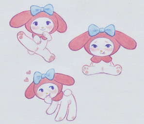 anthro blush bow_ribbon female floppy_ears genitals loli pawpads paws sitting smile solo spread_legs spreading tail toony vulva white_body young young_anthro lynxfurr onegai_my_melody sanrio my_melody lagomorph leporid mammal rabbit hi_res traditional_media_(artwork)