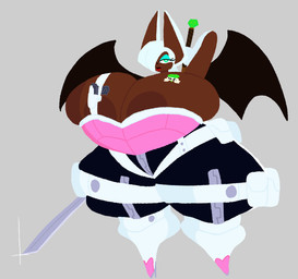 anthro areola areola_slip big_areola big_breasts bodysuit boots breast_tattoo breasts cleavage clothed clothing dark_body dark_skin eyeshadow female footwear fur gloves green_eyes gun handwear huge_breasts huge_hips huge_thighs hyper hyper_breasts hyper_hips leg_strap lipstick makeup melee_weapon membrane_(anatomy) membranous_wings pouch_(clothing) ranged_weapon redesign shoes skinsuit solo sword tattoo thick_thighs tight_clothing weapon white_body white_fur wide_hips wings bingoradtv sega sonic_the_hedgehog_(series) rouge_the_bat bat mammal hi_res