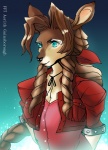 anthro blue_eyes braided_hair breasts brown_hair cleavage clothed clothing female hair solo kiki-uma final_fantasy final_fantasy_vii square_enix aerith_gainsborough deer mammal half-length_portrait portrait