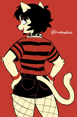 anthro clothing female pattern_clothing pattern_shirt pattern_topwear shirt solo striped_clothing striped_shirt striped_topwear stripes topwear newtype_hero bea_(trashwithab) felid mammal hi_res