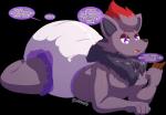 ambiguous_gender anthro anthrofied candy chocolate clean_diaper clothed clothing dessert diaper food pokemorph simple_background solo text transparent_background wearing_diaper weewizzylizzy nintendo pokemon canid canine generation_5_pokemon mammal pokemon_(species) zorua alpha_channel english_text