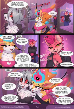 4_arms anthro black_nose blue_hair breasts clothing dialogue fangs female female/female fingers fur greeting grey_body grey_fur grey_hair group hair humanoid_hands male multi_arm multi_limb multicolored_body multicolored_fur multicolored_hair pink_hair profanity red_body red_fur short_hair teeth text tongue topwear two_tone_body two_tone_fur two_tone_hair white_body white_fur naive_tabby hellaverse helluva_boss mythology loona_(helluva_boss) queen_bee-lzebub_(helluva_boss) vortex_(helluva_boss) arthropod bee canid canid_demon canine demon feline_demon fox hellhound humanoid hybrid hymenopteran imp insect mammal mythological_canine mythological_creature 2025 comic english_text hi_res url