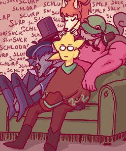 anthro blue_body bodily_fluids clothing cowboy cowboy_hat cursed_image dialogue eyes_closed eyewear female female_anthro furniture glasses green_clothing green_hat green_headwear grey_body group hat headgear headwear intersex kerchief lactating male male_lactation milk muscular muscular_male pink_body poncho sofa sucking text what yellow_body 4chan_anon undertale_(series) undertale_yellow ace_(undertale_yellow) ceroba_ketsukane ed_(undertale_yellow) mooch_(undertale_yellow) moray_(undertale_yellow) starlo_(undertale_yellow) canid canine fox human humanoid mammal rodent sciurid 2024 comic english_text