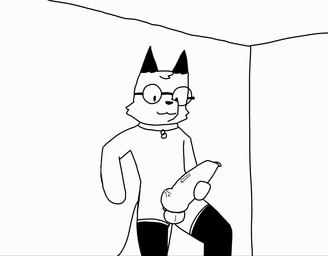 against_surface against_wall animal_genitalia animal_penis anthro balls big_penis bodily_fluids canine_genitalia canine_penis collar erection eyewear femboy genital_fluids genitals glasses huge_penis knot leaking_precum long_socks male nerd nude penis precum solo throbbing throbbing_knot throbbing_penis vein veiny_knot veiny_penis wearing_glasses foxfreeguy roddy_(foxfreeguy) canid canine fox mammal absurd_res animated hi_res monochrome
