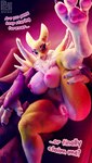 3_fingers 3_toes anthro armwear big_breasts black_sclera breasts bridal_gauntlets clothing dialogue feet female fingers fluffy fur genitals neck_tuft nipples pawpads pink_nipples pink_pussy purple_eyes pussy solo text thick_thighs toes tuft white_body white_fur yellow_body yellow_fur picti bandai_namco digimon canid digimon_(species) mammal renamon 3d_(artwork) absurd_res digital_media_(artwork) english_text hi_res