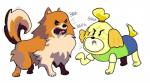 ambiguous_gender barking bodily_fluids drooling duo feral feralized humor saliva simple_background tail tail_motion tailwag white_background why unknown_artist animal_crossing capcom ghost_trick nintendo isabelle_(animal_crossing) missile_(ghost_trick) canid canine canis domestic_dog mammal pomeranian shih_tzu spitz toy_dog crossover