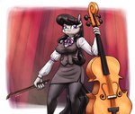 anthro black_hair bottomwear bowed_string_instrument breasts cello clothed clothing eyebrows eyelashes female fur grey_body grey_fur hair legwear long_hair looking_at_viewer musical_instrument pantyhose purple_eyes skirt solo string_instrument topwear king-kakapo friendship_is_magic hasbro my_little_pony octavia_(mlp) earth_pony equid equine horse mammal pony 2022 hi_res