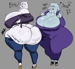 anthro big_breasts big_butt bottomwear breasts butt cellulite cleavage clone clothed clothing denim denim_bottomwear denim_clothing dress duo female footwear high_heels huge_breasts huge_butt jeans mature_female pants shoes tail thick_thighs wide_hips mooncheese deltarune undertale_(series) toriel boss_monster_(undertale) bovid caprine goat mammal hi_res