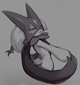 anthro eyebrows eyelashes fur hair looking_at_viewer nude simple_background smile solo tail qerpioritu nintendo pokemon felid feline generation_9_pokemon mammal meowscarada pokemon_(species) 2025 digital_media_(artwork) hi_res monochrome