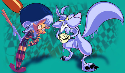 after_transformation anthro before_and_after big_eyes bottomwear bright_colors brush cheek_tuft claws clothing confrontation dripping facial_tuft fur goo_transformation male melting meltyfine orange_body orange_skin paintbrush pants pattern_background pattern_bottomwear pattern_clothing pattern_pants purple_body purple_fur simple_background striped_bottomwear striped_clothing striped_pants stripes teal_background toonification toony toony_expression toony_eyes toothy_smile transformation tuft toonvasion canid canine canis domestic_cat felid feline felis mammal wolf absurd_res hi_res