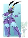 antennae_(anatomy) anthro big_breasts black_antennae breasts chest_tuft cleavage clothed clothing duo female female_anthro footwear geometric_background high_heels huge_breasts pose purple_body shoes simple_background size_difference standing three-quarter_view tuft thompson-vonjung globbi_(vonjungle) queen_frosthra alien arthropod humanoid 2024 absurd_res digital_drawing_(artwork) digital_media_(artwork) full-length_portrait hi_res portrait