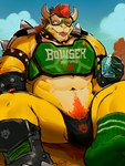 abs anthro arm_hair armband balls bandage bandage_on_face barazoku beverage beverage_can big_balls big_bulge big_muscles bodily_fluids body_hair bulge can clothing cloud collar container day drooling eyebrows eyewear facial_hair footwear genitals gloves goggles hair handwear happy_trail holding_beverage holding_can holding_container holding_object horn kemono logo male muscular muscular_anthro muscular_male navel non-mammal_balls outside pubes saliva shell shoes sitting sky smile socks solo spiked_armband spiked_collar spiked_shell spikes spikes_(anatomy) sportswear stubble teeth text text_on_clothing text_on_topwear thong tongue tongue_out topwear underwear saury_(artist) mario_bros nintendo bowser koopa scalie 2025 absurd_res english_text hi_res signature