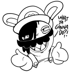 anthro asking_viewer black_eyes black_facial_hair black_mustache clothed clothed_anthro clothed_male clothing dialogue evil_grin facial_hair fur hat headgear headwear long_ears looking_at_viewer male male_anthro mitten_hands mustache narrowed_eyes noseless overalls question sharp_teeth simple_background smile solo spiral spiral_eyes squint teeth text white_background white_body white_clothing white_fur white_hat white_headwear white_overalls raygirl mario_bros mario_plus_rabbids_kingdom_battle nintendo raving_rabbids rayman_(series) ubisoft rabbid_mario lagomorph mammal rabbid 1:1 2023 black_and_white bust_portrait crossover digital_drawing_(artwork) digital_media_(artwork) english_description english_text monochrome portrait