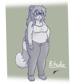 anthro big_breasts big_tail biped border breasts cleavage clothed clothing eyewear female fur fur_markings glasses green_eyes hand_on_hip markings overweight overweight_anthro overweight_female plantigrade shirt solo standing tail text thick_thighs topwear wearing_glasses white_border wide_hips pabord ritsuko_(pabord) bear giant_panda mammal 2025 absurd_res digital_drawing_(artwork) digital_media_(artwork) hi_res signature