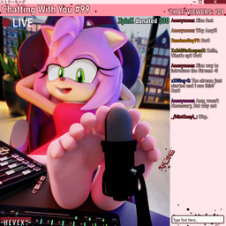 anthro asmr bedroom_eyes chair chat clothed clothing computer desk detailed_background electronics feet female first_person_view floppy_ears foot_fetish foot_focus foot_on_table furniture hair hands_behind_head humanoid_feet inside keyboard livestream looking_at_viewer microphone narrowed_eyes open_mouth pink_hair plantigrade seductive sitting soles solo table text toes hevexy sega sonic_the_hedgehog_(series) amy_rose eulipotyphlan hedgehog mammal 1:1 3d_(artwork) absurd_res blender_(artwork) digital_media_(artwork) english_text hi_res