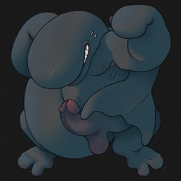 anthro balls big_balls big_penis curved_penis dark_body dark_glans dark_penis dark_skin erection flexing genitals huge_male huge_penis long_tail male muscular muscular_male pecs penis silly_face simple_background slightly_chubby slightly_chubby_male small_eyes small_nipples smile solo tail ravuer aquatic cetacean mammal sperm_whale toothed_whale whale 1:1 hi_res