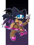 anthro armwear big_breasts breasts cleavage clothed clothing female fishnet_armwear fishnet_clothing fishnet_legwear katana legwear looking_at_viewer mask melee_weapon ninja ranged_weapon reverse_grip shuriken skimpy solo sword warrior weapon wings omegasunburst sega sonic_the_hedgehog_(series) rouge_the_bat bat mammal 3:4 absurd_res hi_res