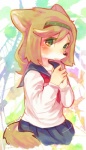 accessory anthro asian_clothing clothing east_asian_clothing female hair hair_accessory hairband japanese_clothing japanese_school_uniform kemono long_hair orange_hair school_uniform serafuku solo student uniform mabo_(artist) canid canine canis domestic_dog mammal