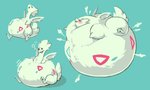 ambiguous_gender belly big_belly big_butt blush butt eyes_closed feral fur huge_belly huge_butt hyper hyper_belly inflation simple_background smile solo thick_thighs tongue tongue_out white_body white_fur wings pukupukudragon nintendo pokemon generation_2_pokemon pokemon_(species) togetic 5:3