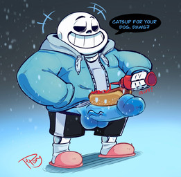 anterior_nasal_aperture balls black_bottomwear black_clothing black_shorts blue_balls blue_clothing blue_glans blue_hoodie blue_penis blue_topwear bone bottomwear clothing dialogue erection food footwear genitals glans grin half-closed_eyes hand_in_pocket holding_object hoodie hot_dog hot_dog_bun humanoid_genitalia humanoid_penis ketchup male meat narrowed_eyes not_furry penis pink_slippers pockets sausage shoes shorts skeleton slippers smile snow socks solo sound_effects standing teeth text topwear vein veiny_penis topony undertale undertale_(series) sans_(undertale) animated_skeleton humanoid undead 2025 english_text hi_res