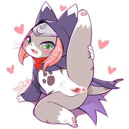 anthro anus claws female fur genitals heart_symbol looking_at_viewer open_mouth pawpads smile solo tongue vulva cotora capcom monster_hunter monster_hunter_stories_2:_wings_of_ruin tsukino_(monster_hunter_stories) felid felyne lynian mammal 1:1 2022 dated digital_media_(artwork) hi_res