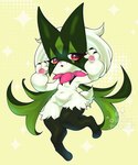 anthro chibi female green_body red_eyes solo purrynx queenpurr nintendo pokemon queen_the_meowscarada generation_9_pokemon meowscarada pokemon_(species)