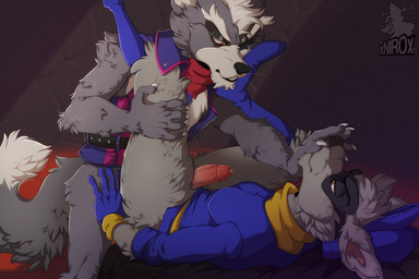anal anal_penetration annoyed anthro anthro_on_anthro anthro_penetrated anthro_penetrating anthro_penetrating_anthro bodily_fluids bottomless clothed clothing dipstick_tail duo erection footwear fur genital_fluids genitals gloves grey_body grey_fur handwear humanoid_genitalia humanoid_penis interspecies male male/male male_penetrated male_penetrating male_penetrating_male markings penetration penile penile_penetration penis penis_in_ass precum pushing sex shoes tail tail_markings white_body white_fur conditional_dnp xnirox nintendo sly_cooper_(series) sony_corporation sony_interactive_entertainment star_fox sucker_punch_productions sly_cooper wolf_o'donnell canid canine canis mammal procyonid raccoon wolf crossover