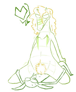 anthro blonde_hair blush blush_lines bodily_fluids bouncing_breasts breasts cowgirl_position duo eye_contact female female_penetrated from_front_position green_body hair hands_on_legs heart_symbol interspecies kneeling kneeling_sex larger_female long_ears long_hair looking_at_another looking_down looking_down_at_partner lying male male/female male_penetrating male_penetrating_female messy_hair navel nipples non-mammal_breasts non-mammal_nipples nude nude_anthro nude_female nude_male on_back on_bottom on_top penetration penile penile_penetration pubes sex simple_background size_difference smaller_male sweat sweatdrop thick_pubes vaginal vaginal_penetration white_background the_weaver monstro_village caimon grift_(the_weaver) alligator alligatorid crocodilian goblin reptile scalie 2026 colored_line_art digital_drawing_(artwork) digital_media_(artwork) pictographics