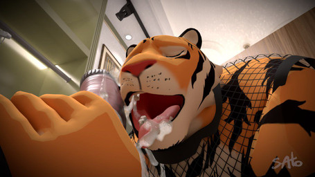 animal_genitalia animal_penis anthro bodily_fluids clothing cum cum_drip cum_in_mouth cum_inside dripping duo ejaculation equine_genitalia equine_penis erection eyes_closed fishnet_clothing genital_fluids genitals holding_penis looking_pleasured low-angle_view male male/male oral penile penis sex smile stripes tongue tongue_out topwear sato_leone nico_(sato_leone) equid equine felid horse mammal pantherine tiger 16:9 3d_(artwork) blender_(artwork) blender_eevee_(artwork) digital_media_(artwork) widescreen