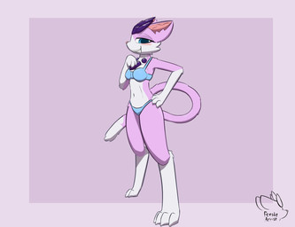 anthro bikini breasts clothing female pose smug_grin solo swimwear two-piece_swimsuit feeshyartist miu_(feeshyartist) felid feline mammal philikkahn hi_res pinup