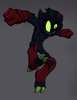 anthro black_body claws feet fist green_eyes green_sclera jumping male red_feet red_hands solo toe_claws invdrscar sega sonic_the_hedgehog_(series) fan_character plagg_(invdrscar) alien black_arms_(sonic) 2024 hi_res