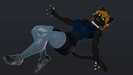 5_fingers anthro big_breasts black_body black_fur black_tail blonde_hair blue_bottomwear blue_clothing blue_leggings blue_legwear blue_shirt blue_shorts blue_tank_top blue_topwear bottomwear breasts casual_clothing choker claws clothed clothed_anthro clothed_female clothing colored_nails female fingers footwear fur hair jewelry leggings legwear looking_at_viewer nails necklace pink_nose pose shirt shoes short_hair shorts solo tail tank_top teeth thick_thighs topwear yellow_eyes thevestige petruz_(modeler) cat_(petruz) lyra_(thevestige) domestic_cat felid feline felis mammal 16:9 3d_(artwork) digital_media_(artwork) hi_res source_filmmaker_(artwork) widescreen